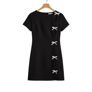 TU.LX Valentine Bow Black Dress with White Bow Accents